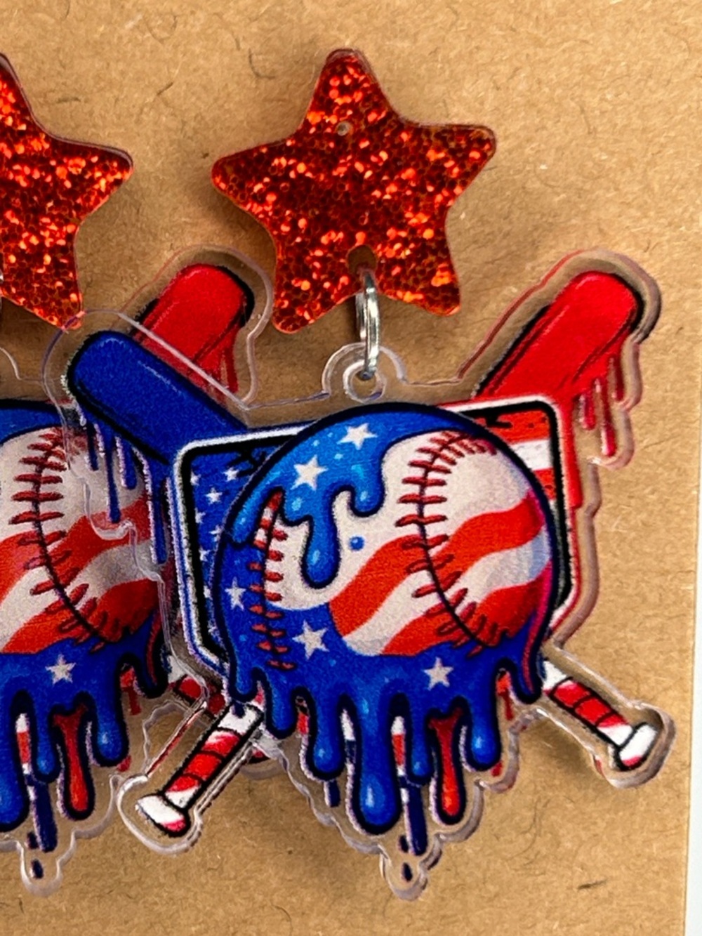 Patriotic Red and Blue Star Baseball Earrings Stud Fashion Jewelry - Picture 2 of 4